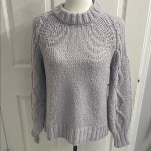 Cocogio Sweater Cozy Lt. Gray Mock Neck Cable Knit Sleeves OS Relaxed FitSz S